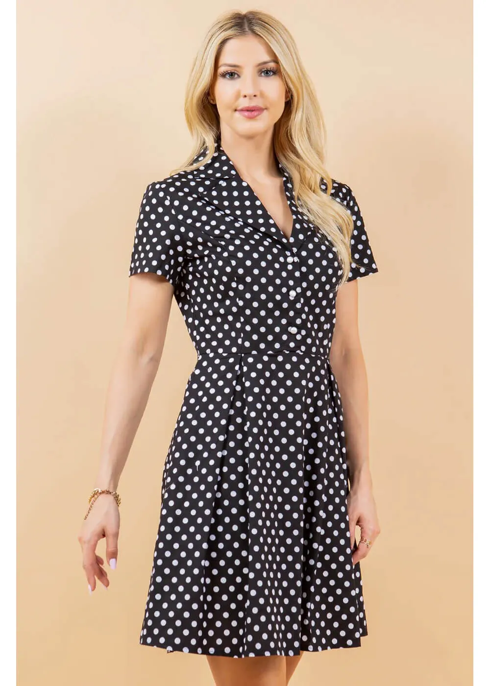 LA Soul Fleur Polka Dot A-Line Dress Black