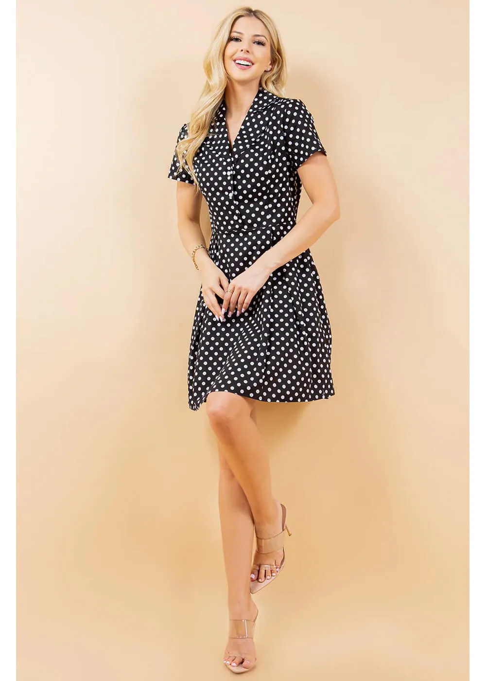 LA Soul Fleur Polka Dot A-Line Dress Black