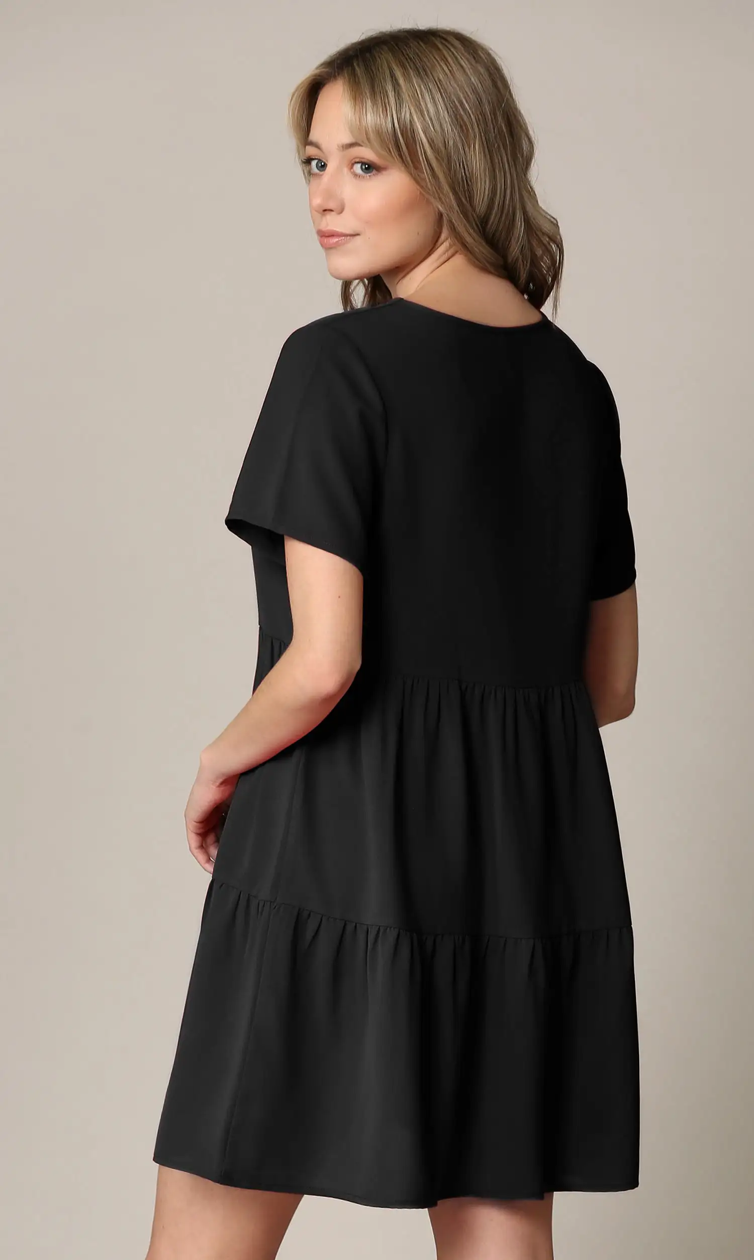 Made By Johnny Casual Flowy Swing Shift Short Sleeve Tiered Dress