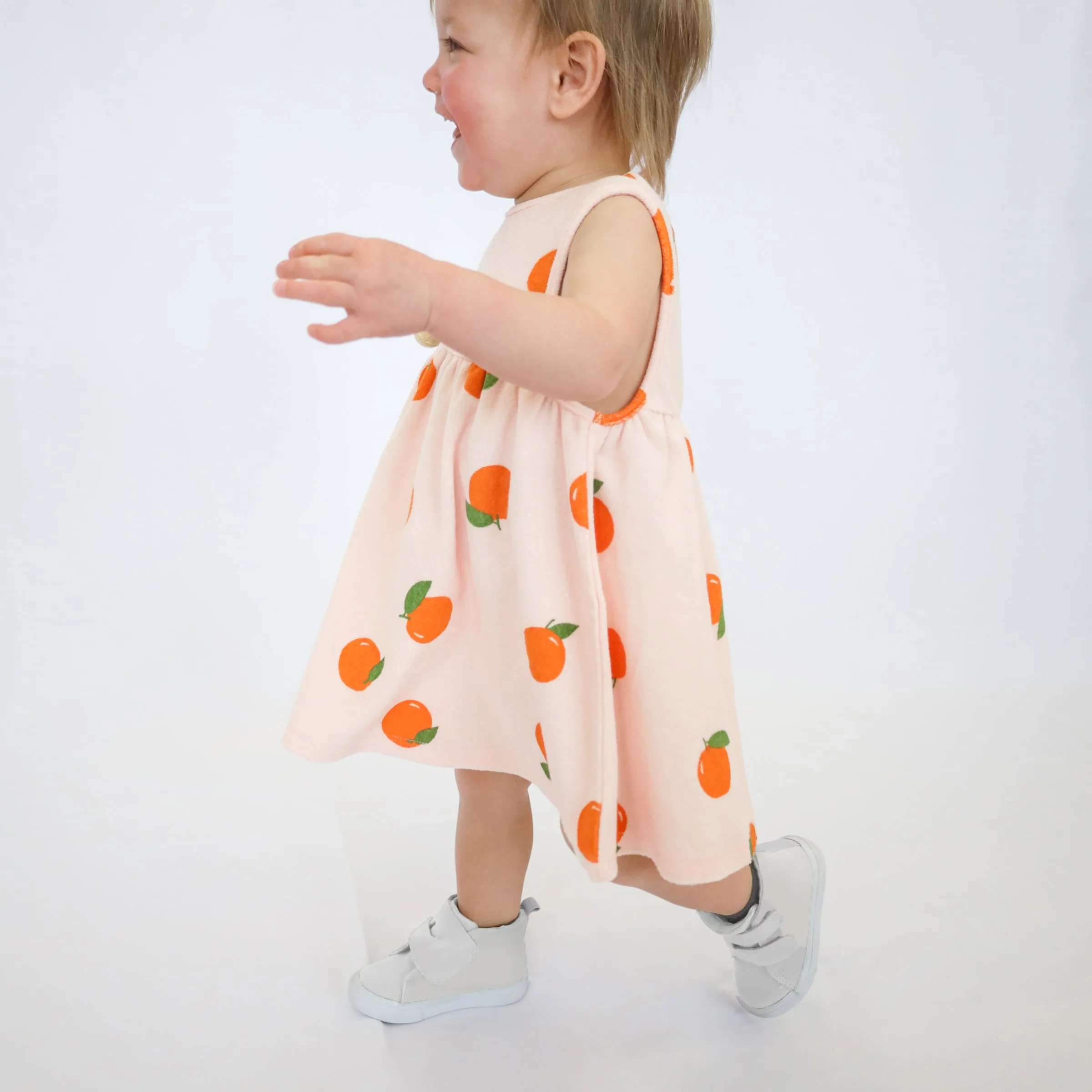 oh baby! Cotton Terry Tank Dress - Oranges Print - Pale Pink