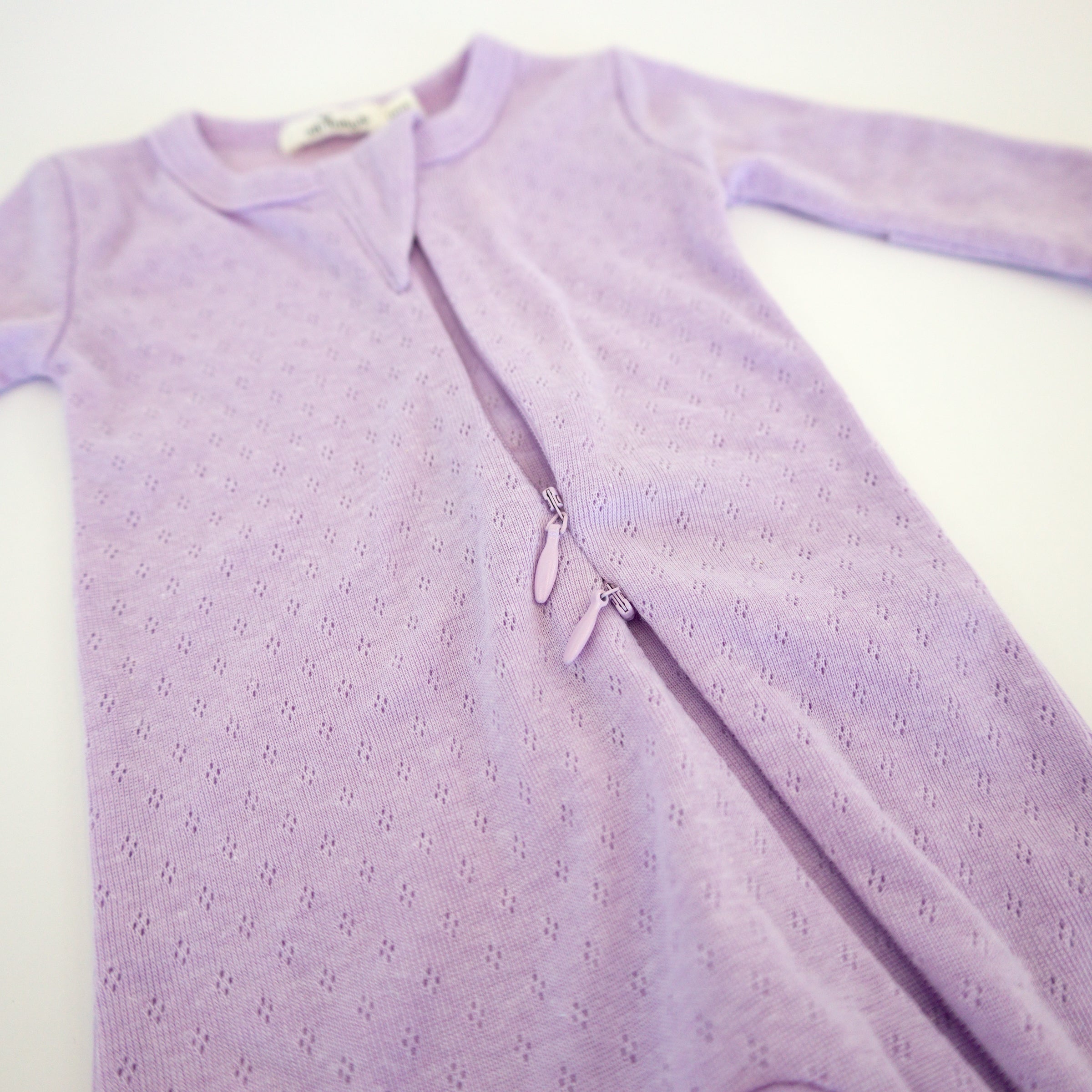 oh baby! Pointelle Zipper Footie - Lilac Heather