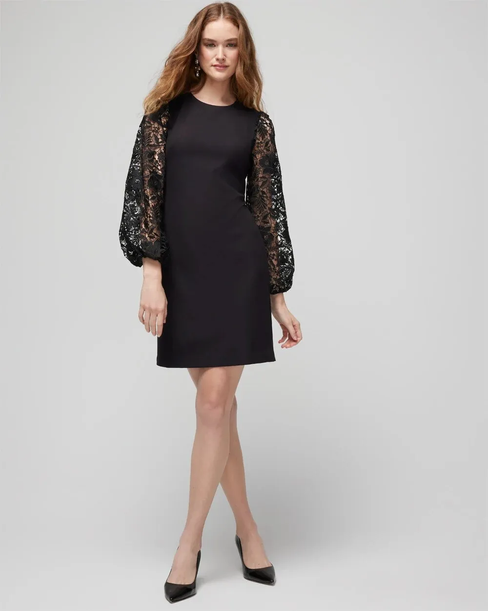 Petite Lace Sleeve Shift Dress