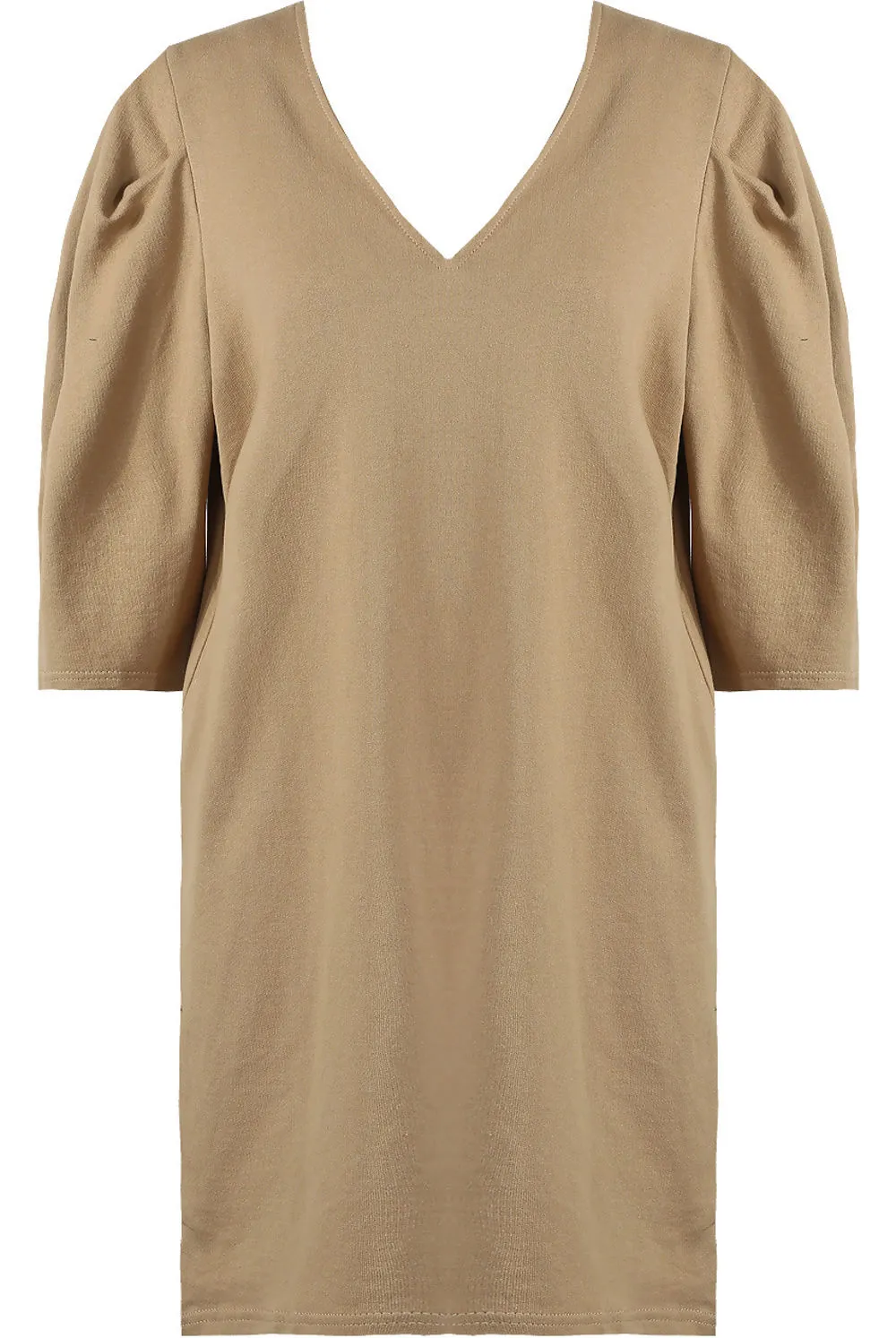 Puff Sleeve Shift Dress in Camel