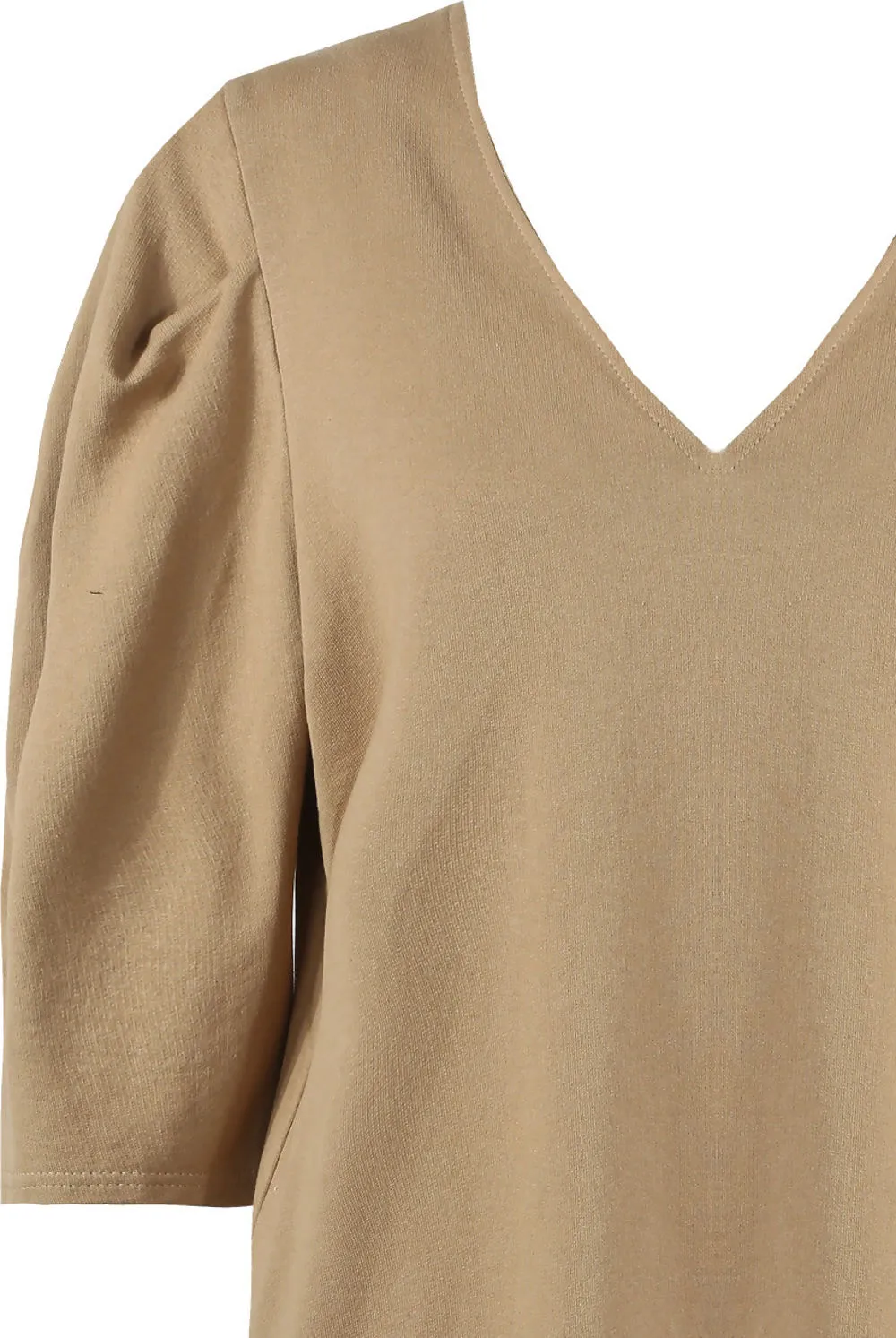 Puff Sleeve Shift Dress in Camel