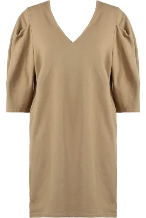 Puff Sleeve Shift Dress in Camel