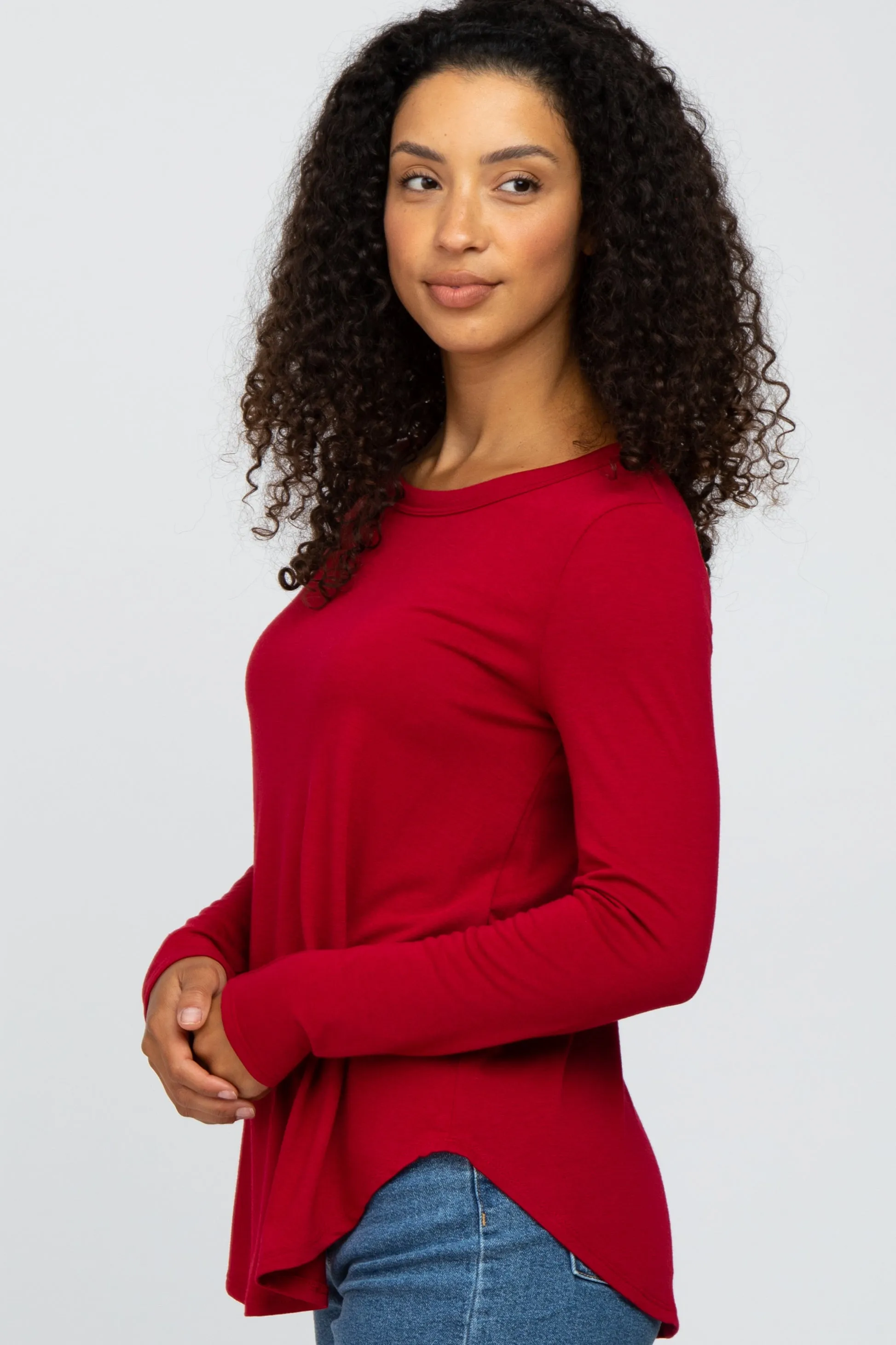 Red Basic Long Sleeve Top