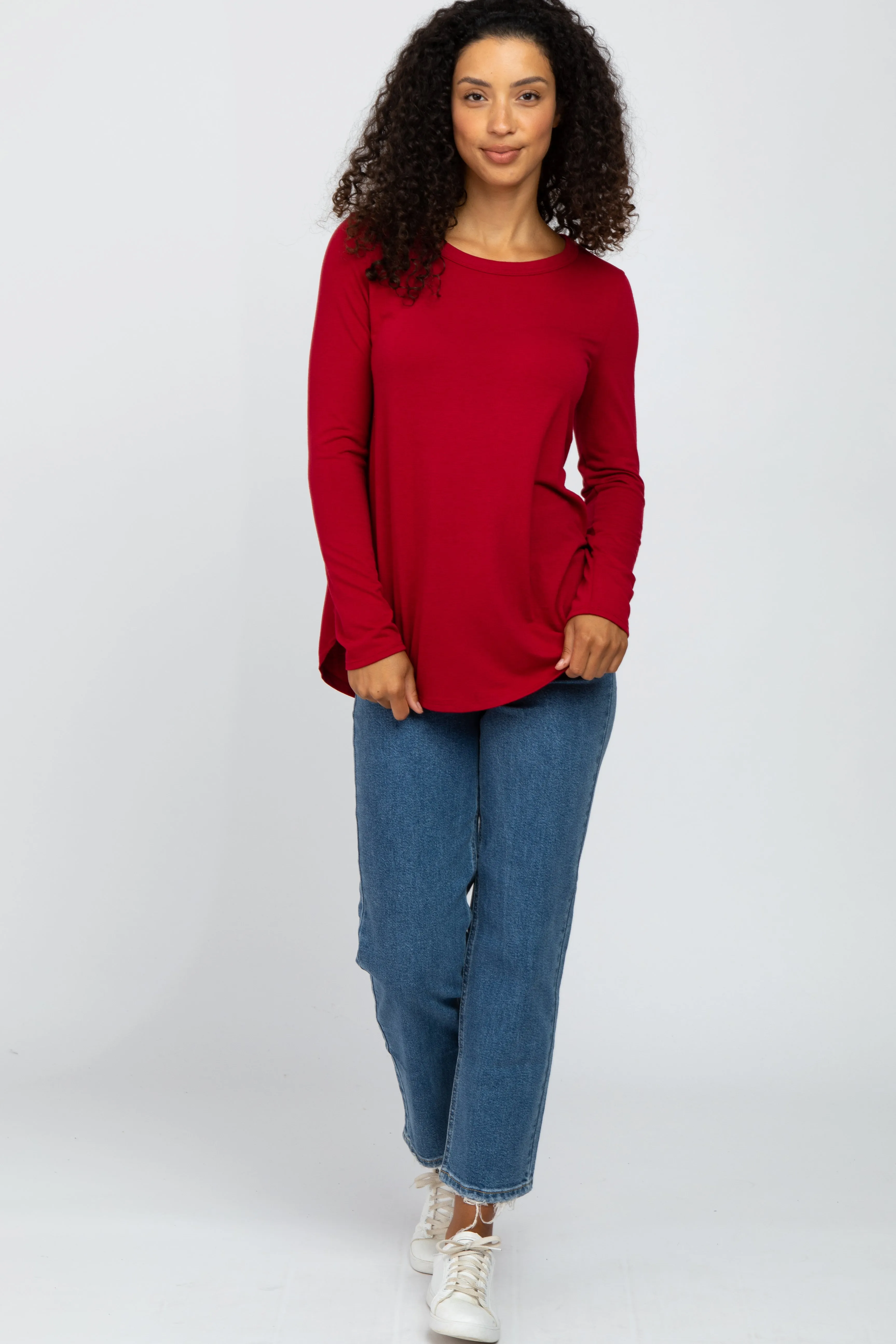 Red Basic Long Sleeve Top