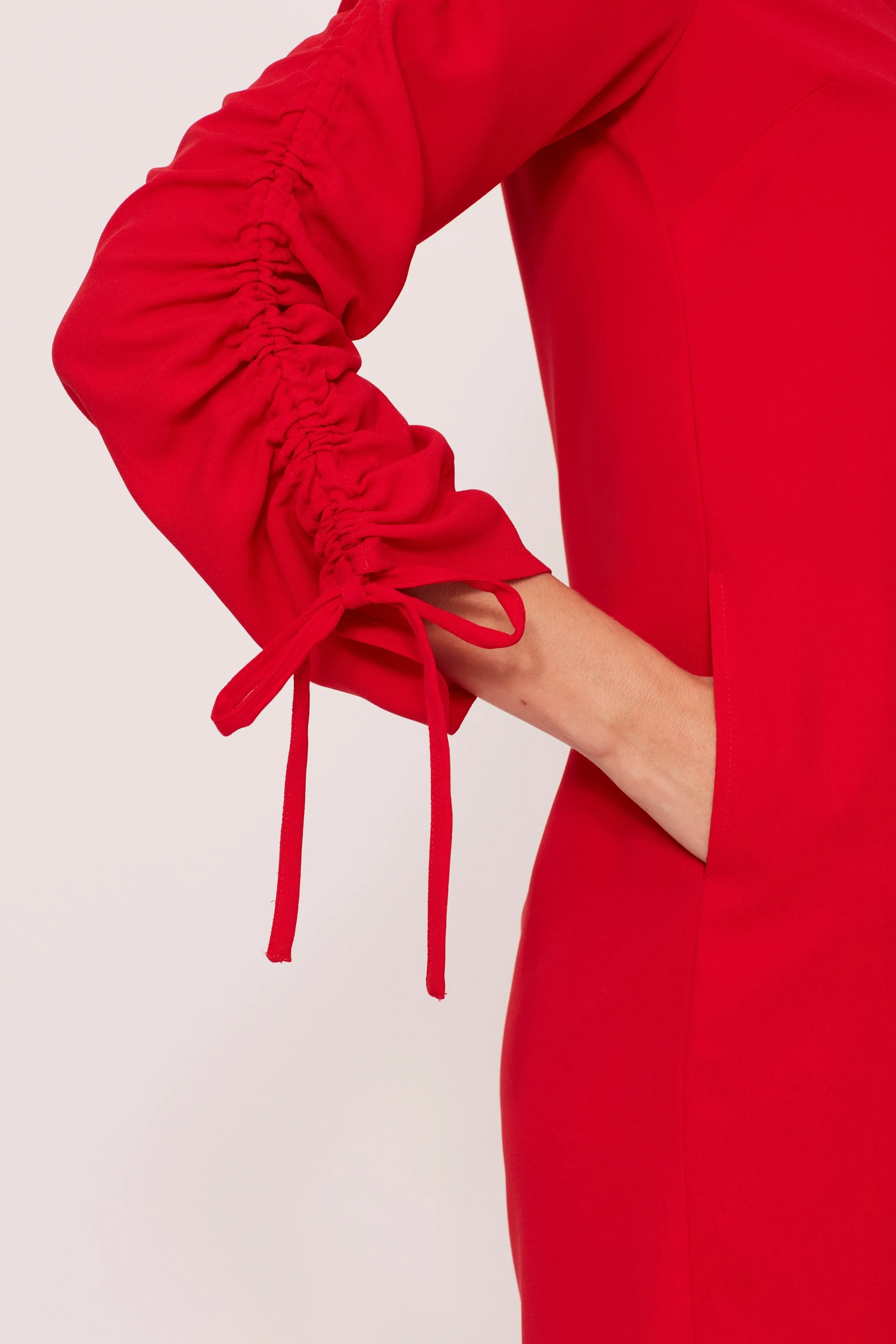 Red Drawstring Sleeve Shift Dress