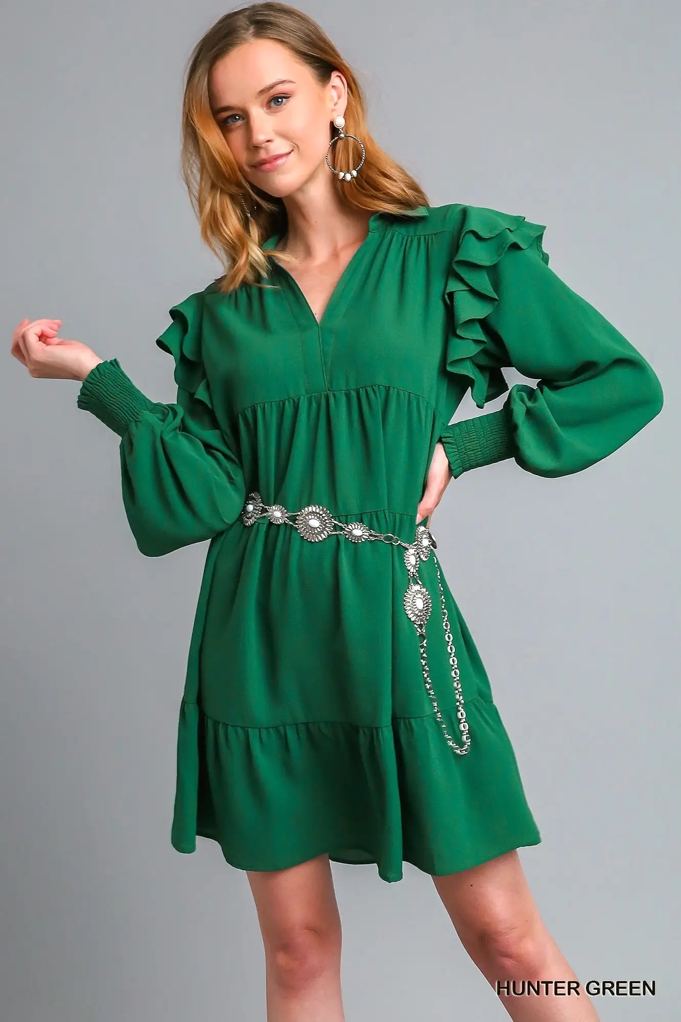 Rise Above It Long Sleeve Midi Dress - Hunter Green