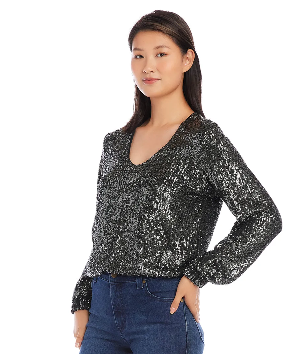 Sequin Long Sleeve Blouson Top