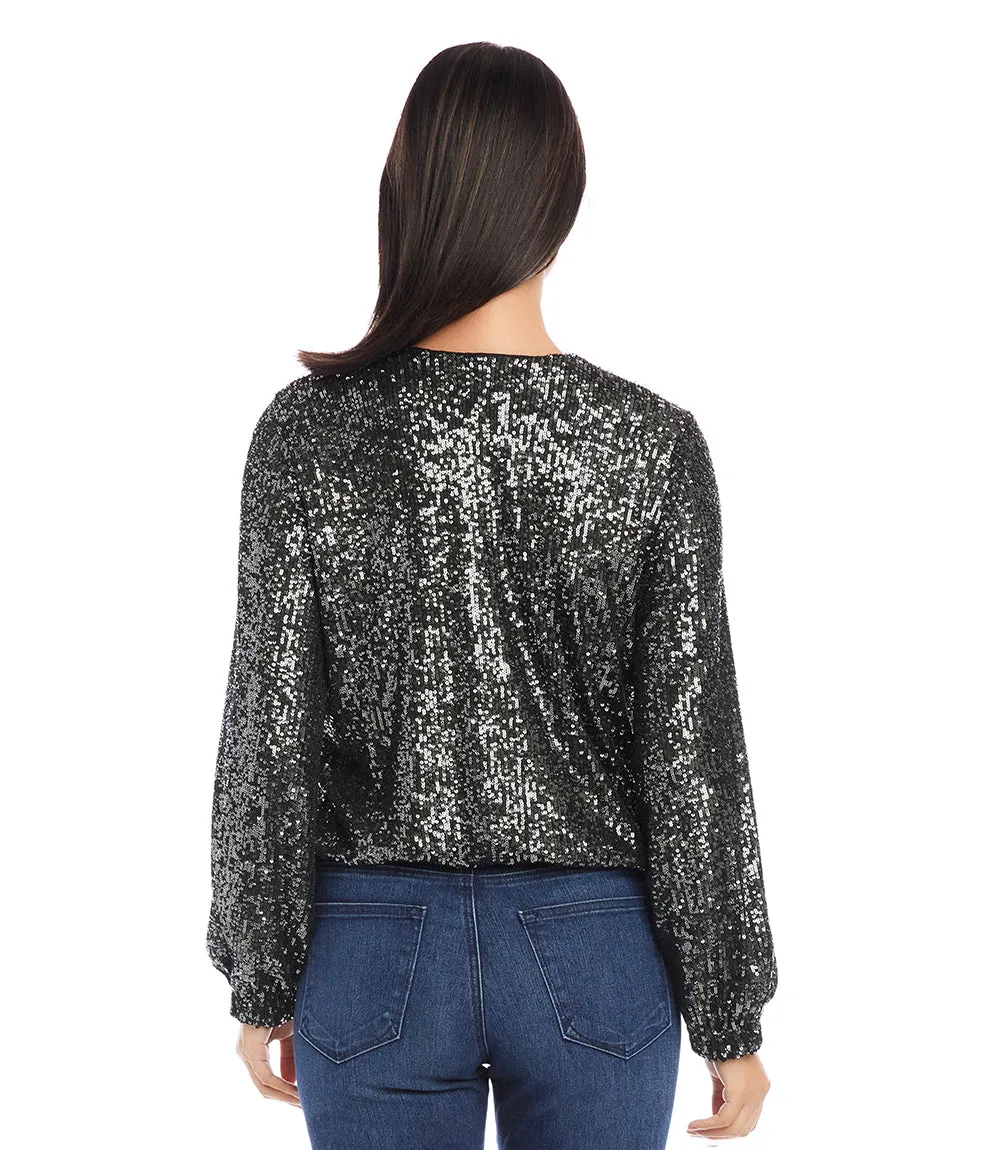 Sequin Long Sleeve Blouson Top