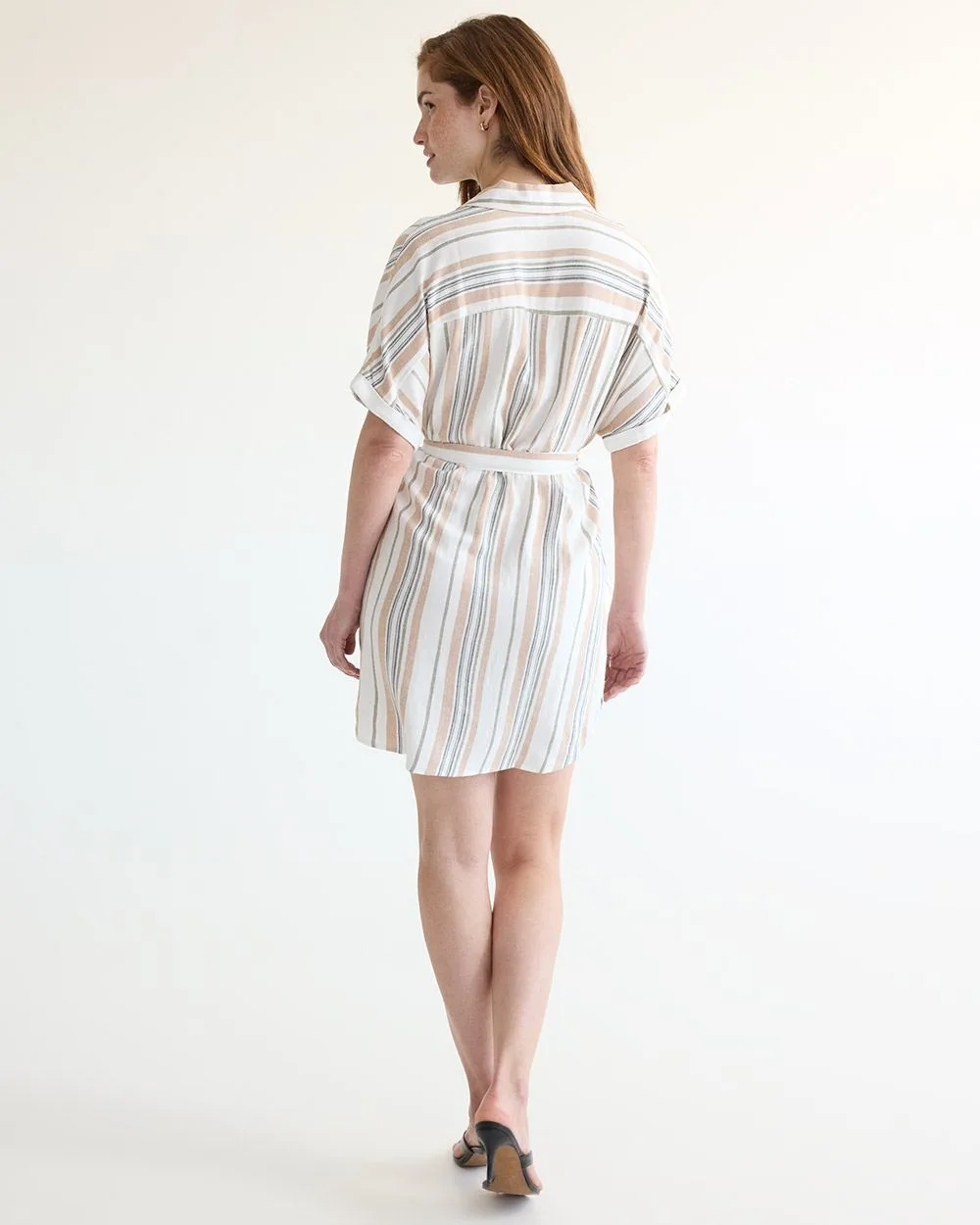 Short-Sleeve Buttoned-Down Shift Dress