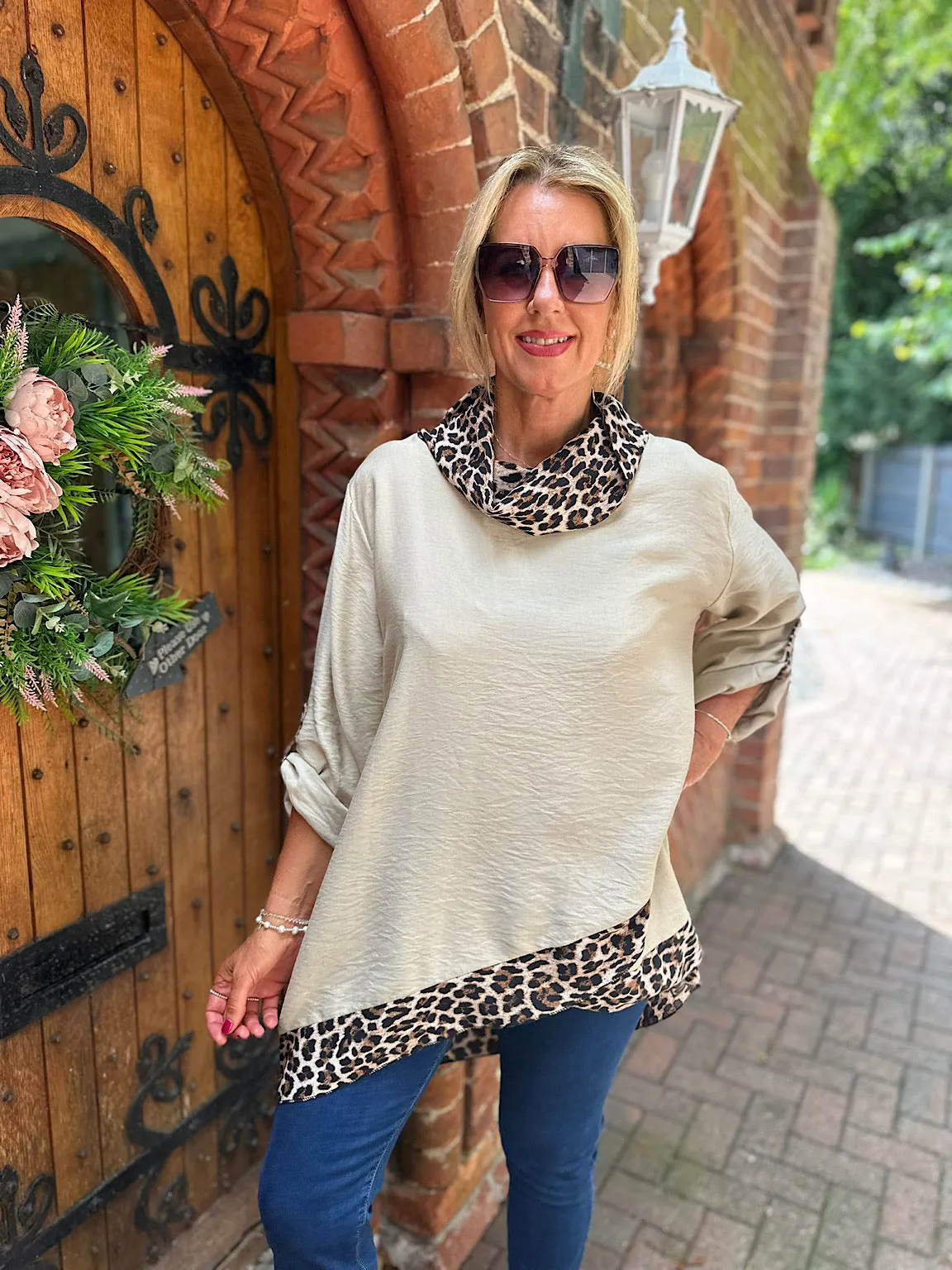 Stone Leopard Cowl Neck Top Frances