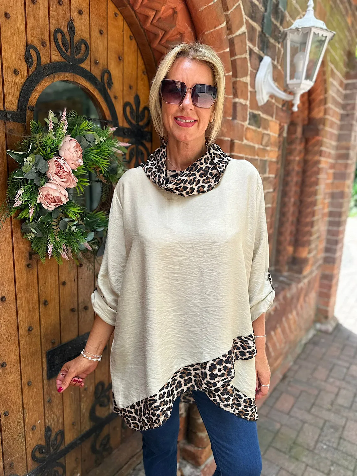 Stone Leopard Cowl Neck Top Frances