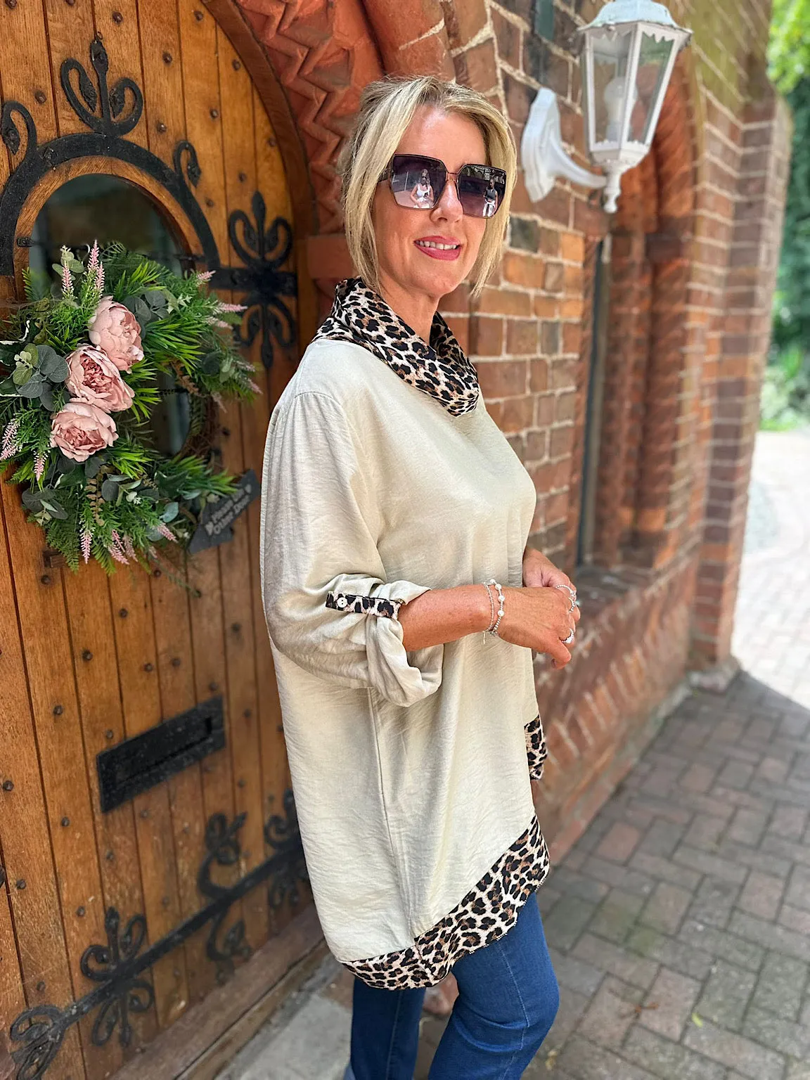 Stone Leopard Cowl Neck Top Frances