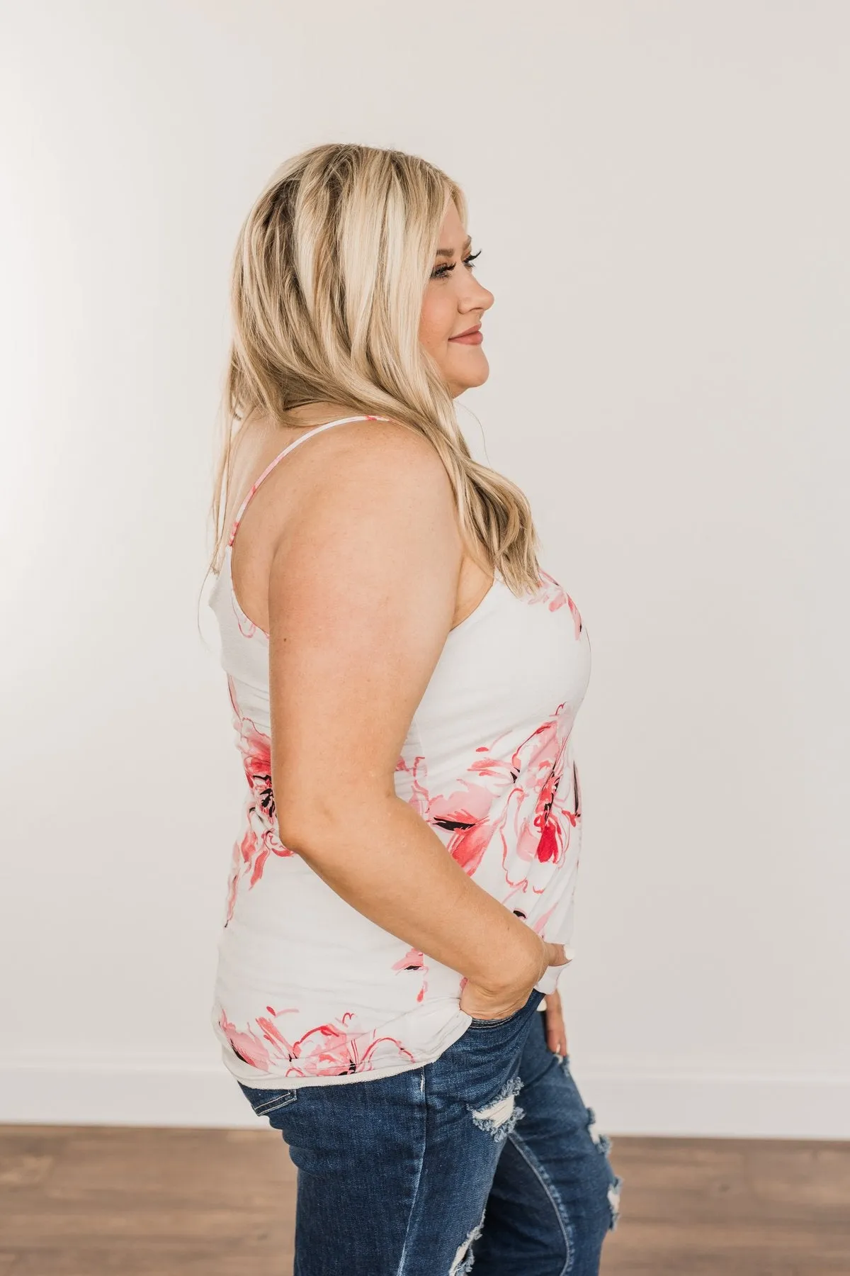 Sweet & Sunkissed Floral Tank Top- Ivory & Coral