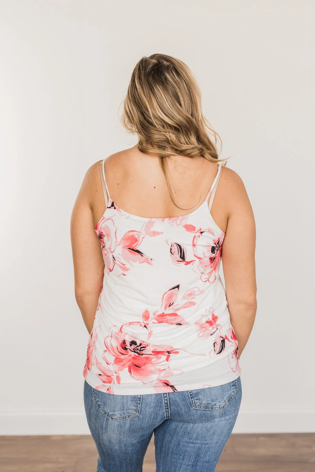 Sweet & Sunkissed Floral Tank Top- Ivory & Coral