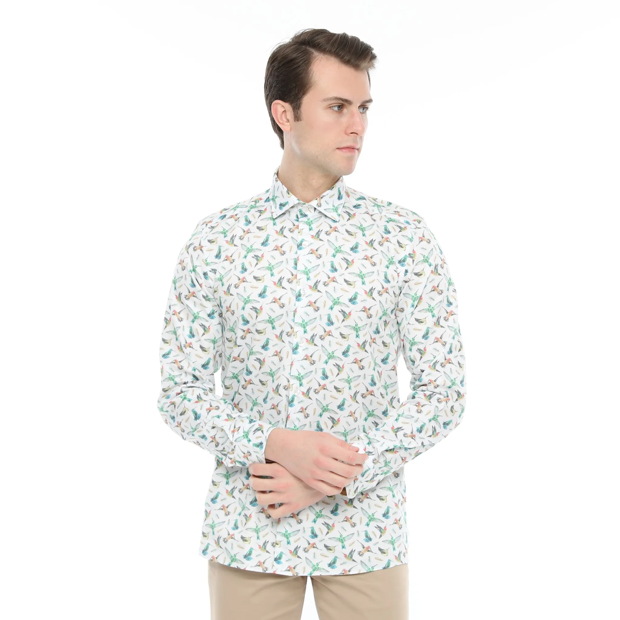 Xact Men's Hummingbird Print Long Sleeved Shirt, Regular Fit