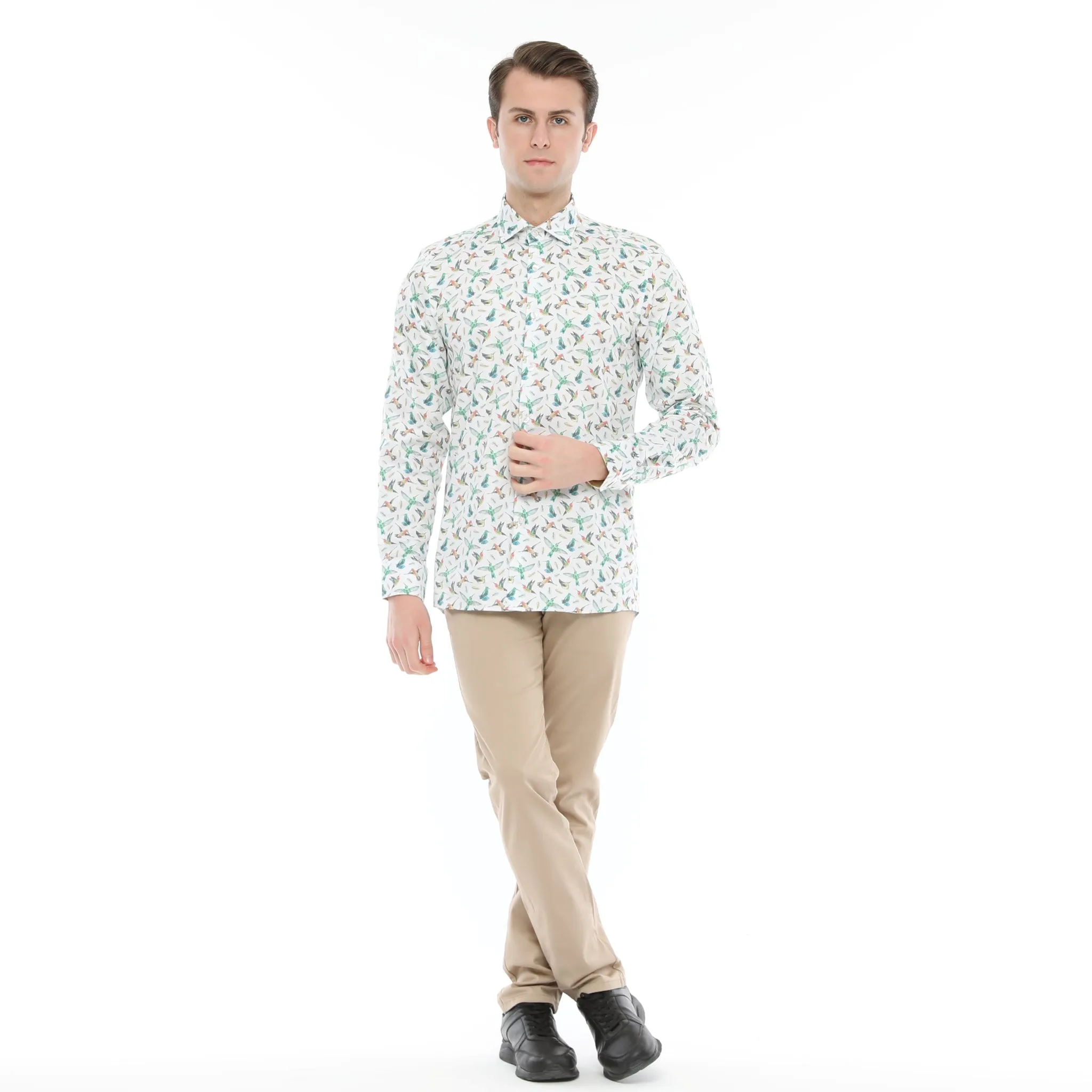 Xact Men's Hummingbird Print Long Sleeved Shirt, Regular Fit