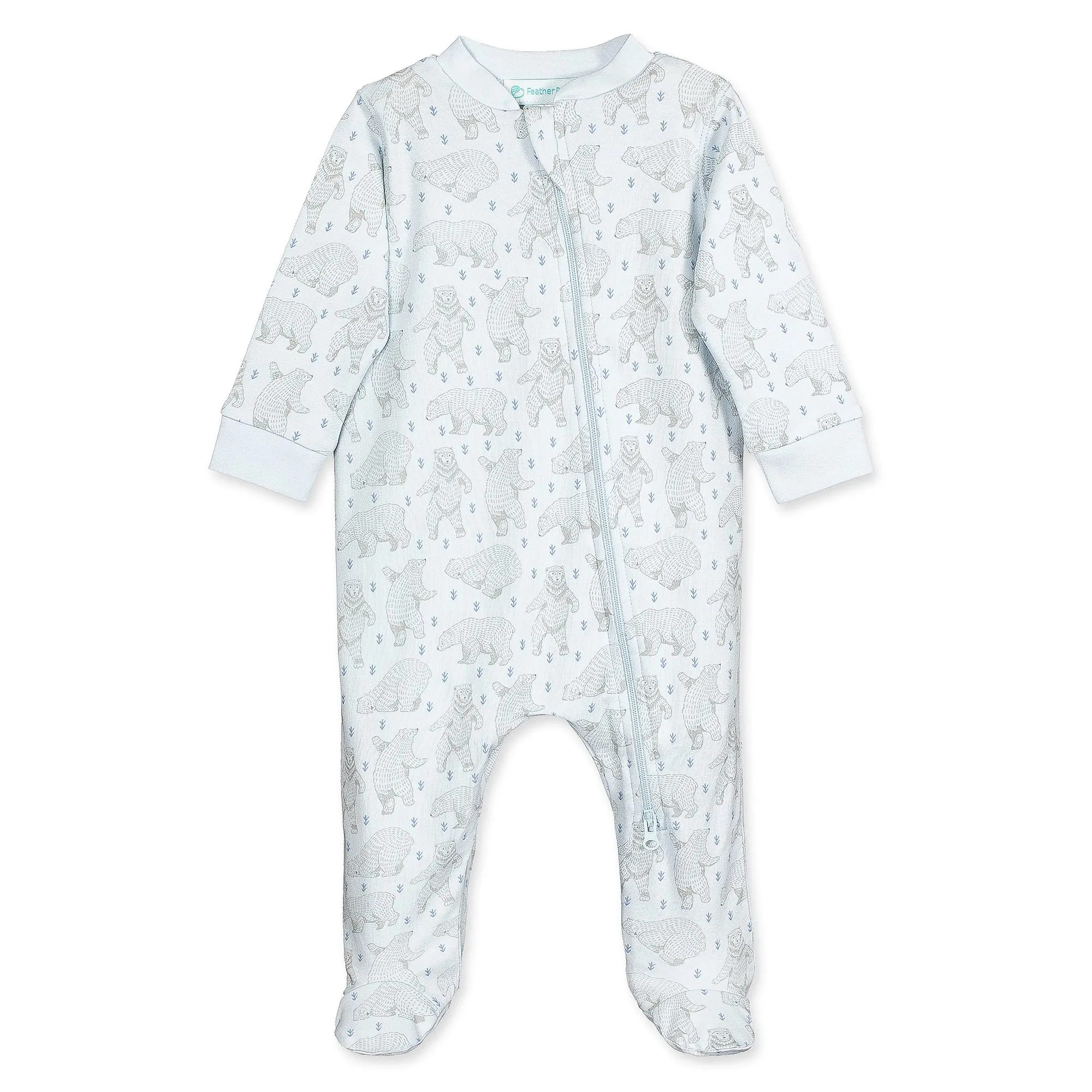 Zipper Footie - Dancing Bears on Baby Blue  100% Pima Cotton